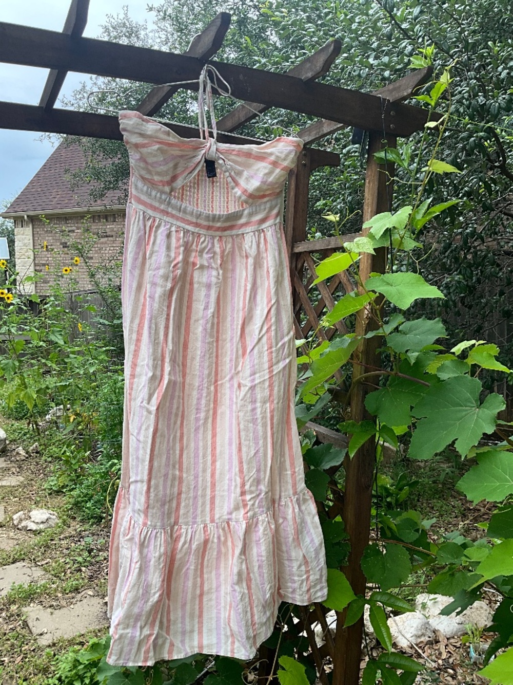 Forever21 Strapless Linen Blend Striped Dress